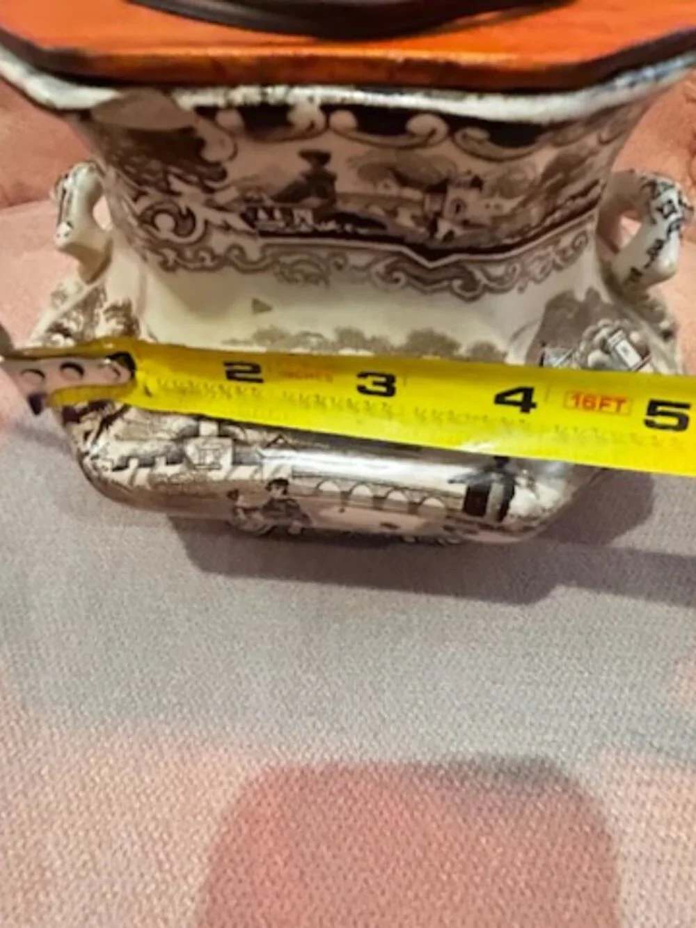 Rare Antique 19th Century English Brown Transferware Pastoral Scene Lamp Base